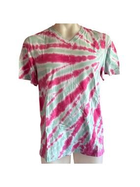 Mens Shirt Size Large Pink Green Tie Dye Handcrafted Hippie Festival Wear Beach